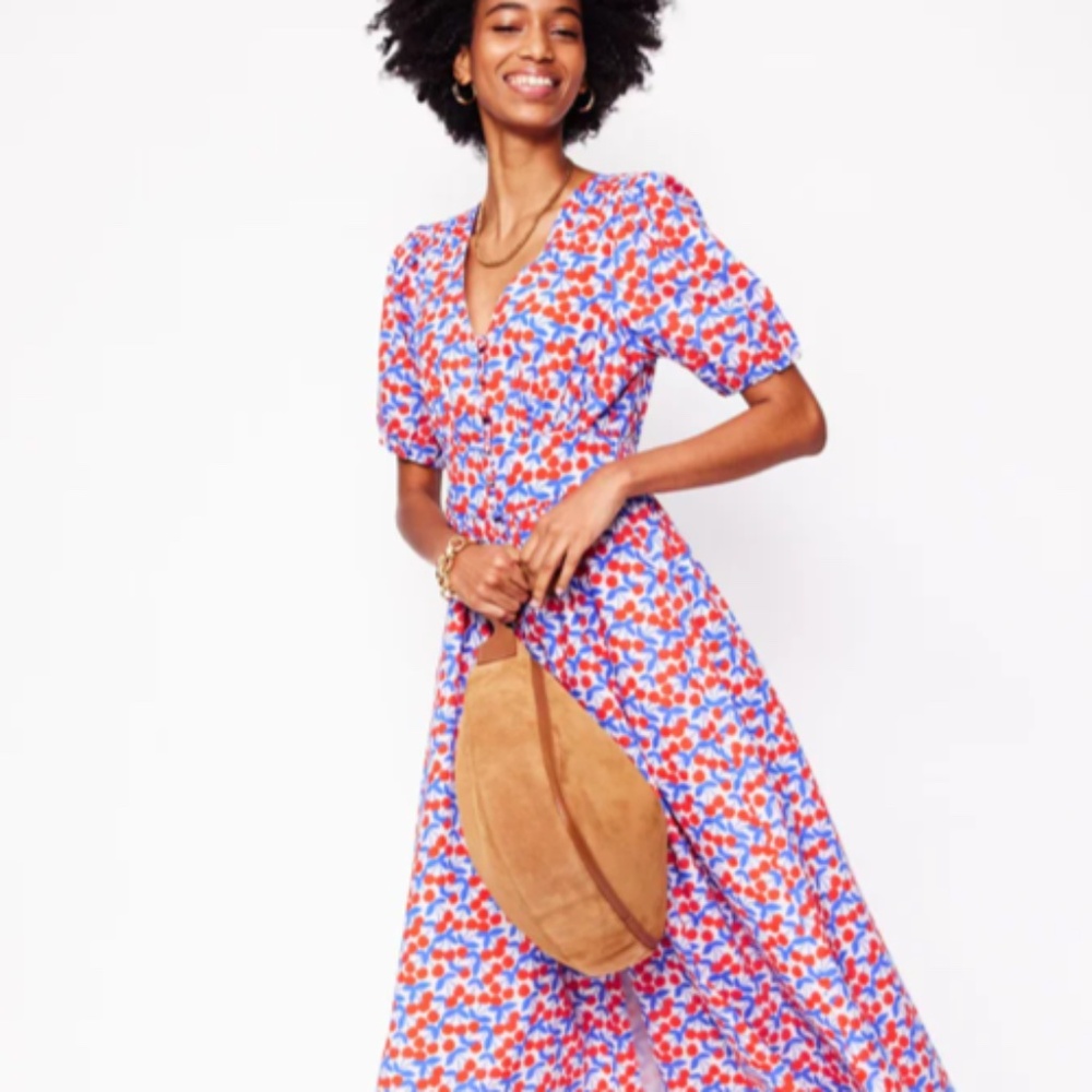 Boden Lillian Women's Cotton Midi Dress, Size 8, Red Cherry, UK12 NWOT